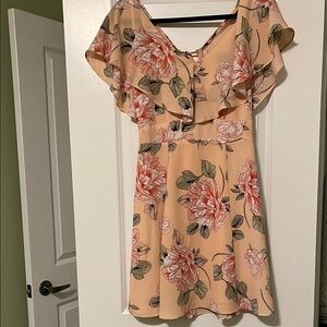 Le Chateau Pink Ruched Flutter Sleeve Sundress